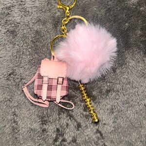 Burberry Pink Plaid Mini Backpack collectors item Keychain with Pom Pom